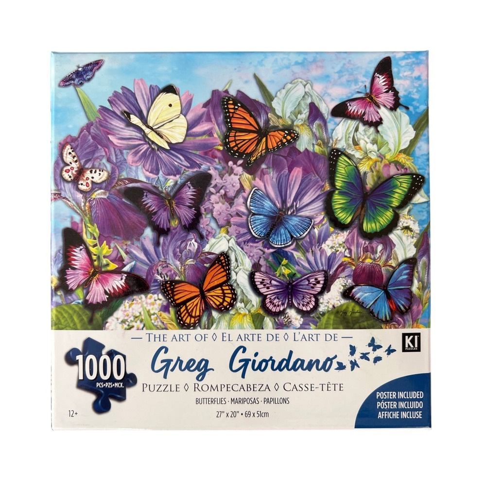 KI Puzzles Greg Giordano Butterflies 1000 Piece Jigsaw Puzzle Complete